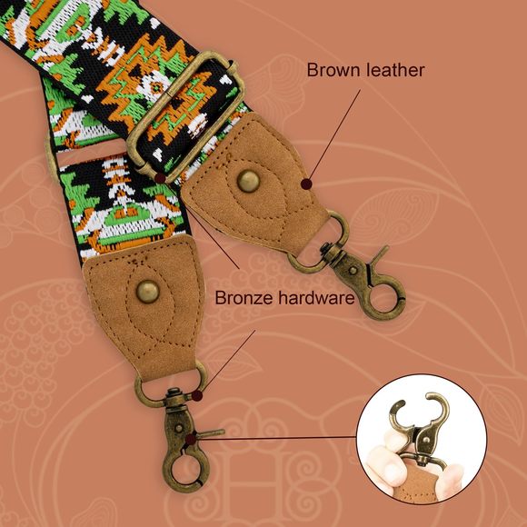 Bronze Hardware Purse Strap With Brown Leather Head, Retro Aztec Replacement V - Picture 5 of 5